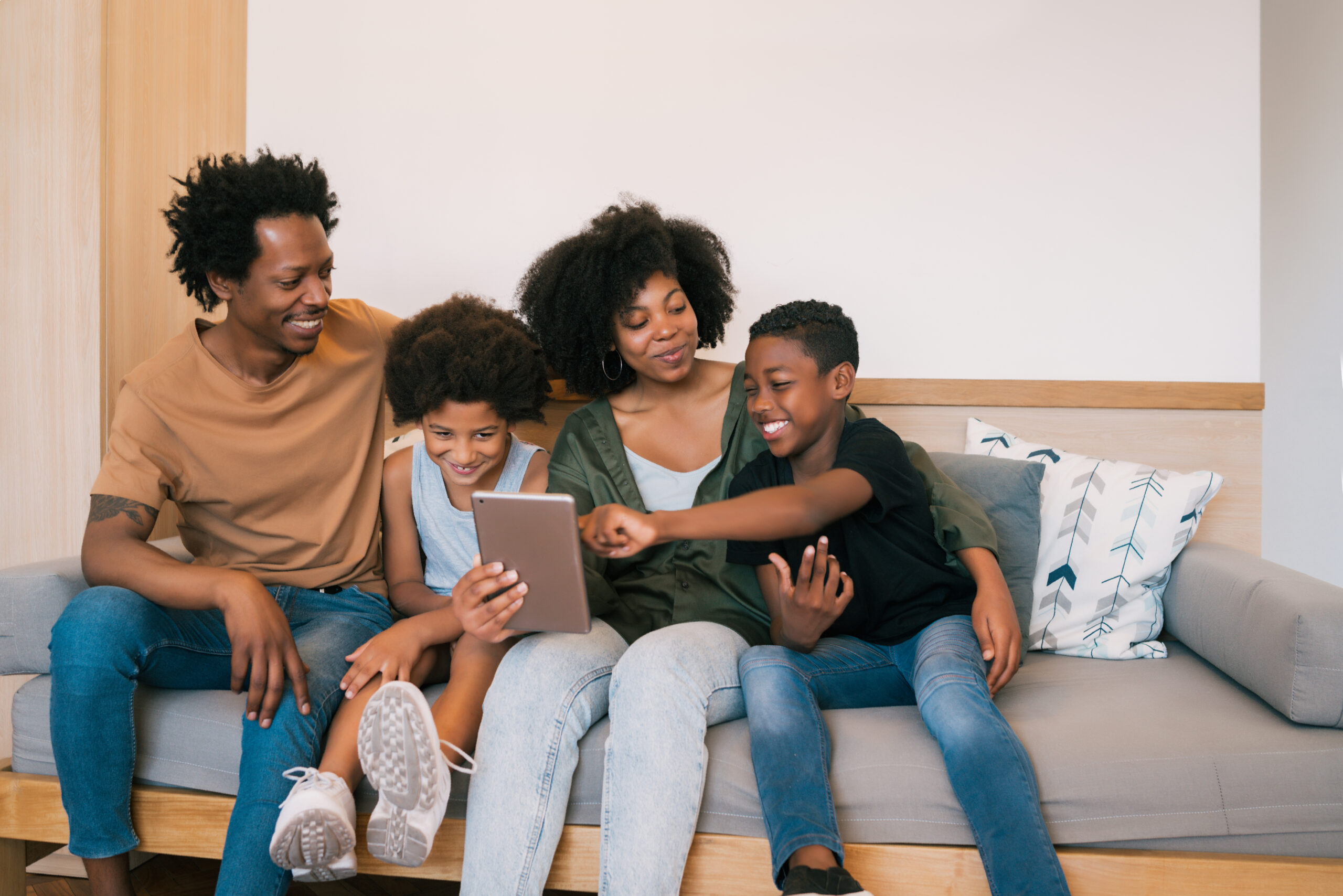 Under 24 Months - Portrait of african american family taking a selfie together with digital tablet at home. Family and lifestyle concept